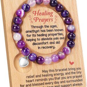 Healing Prayer Bracelet Stone Elastic Cord Get Well Soon Gift Women